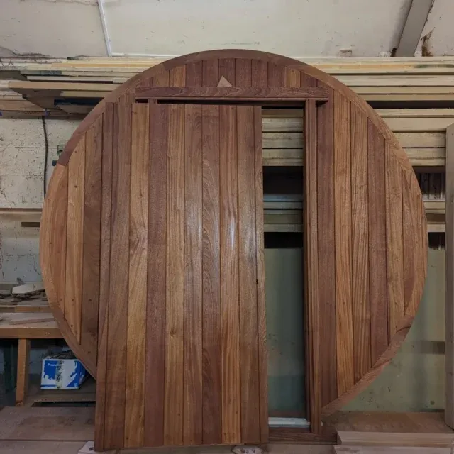 Great interesting project that we've got our teeth stuck into since Christmas. Can't wait to see this in place! Swipe to see progress to this point... 
.
.
.
#joineryworkshop #joinery #carpentryskills #carpentry #joiner #art #craftmanship #handmadeuk #sapele #woodendoor #hobbitdoor #cottagedoor
