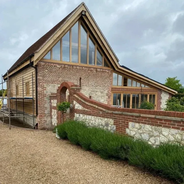 Photos of a recent project for @grover_building_services including some beautiful Oak gables, letting in loads of light to this barn conversion. Also some lovely bi-fold doors and windows to match. A great little addition are the slit windows which add great character. Everyone is very pleased with the end product here 👏 
.
.
.
#joineryworkshop #joinery #construction #renovationproject #oak #oakgable #barnconversion #woodwork #timber #craftmanship #wooddesign