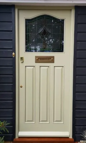 Victorian style front door with stained glass