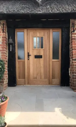 Oak front door with sidelights